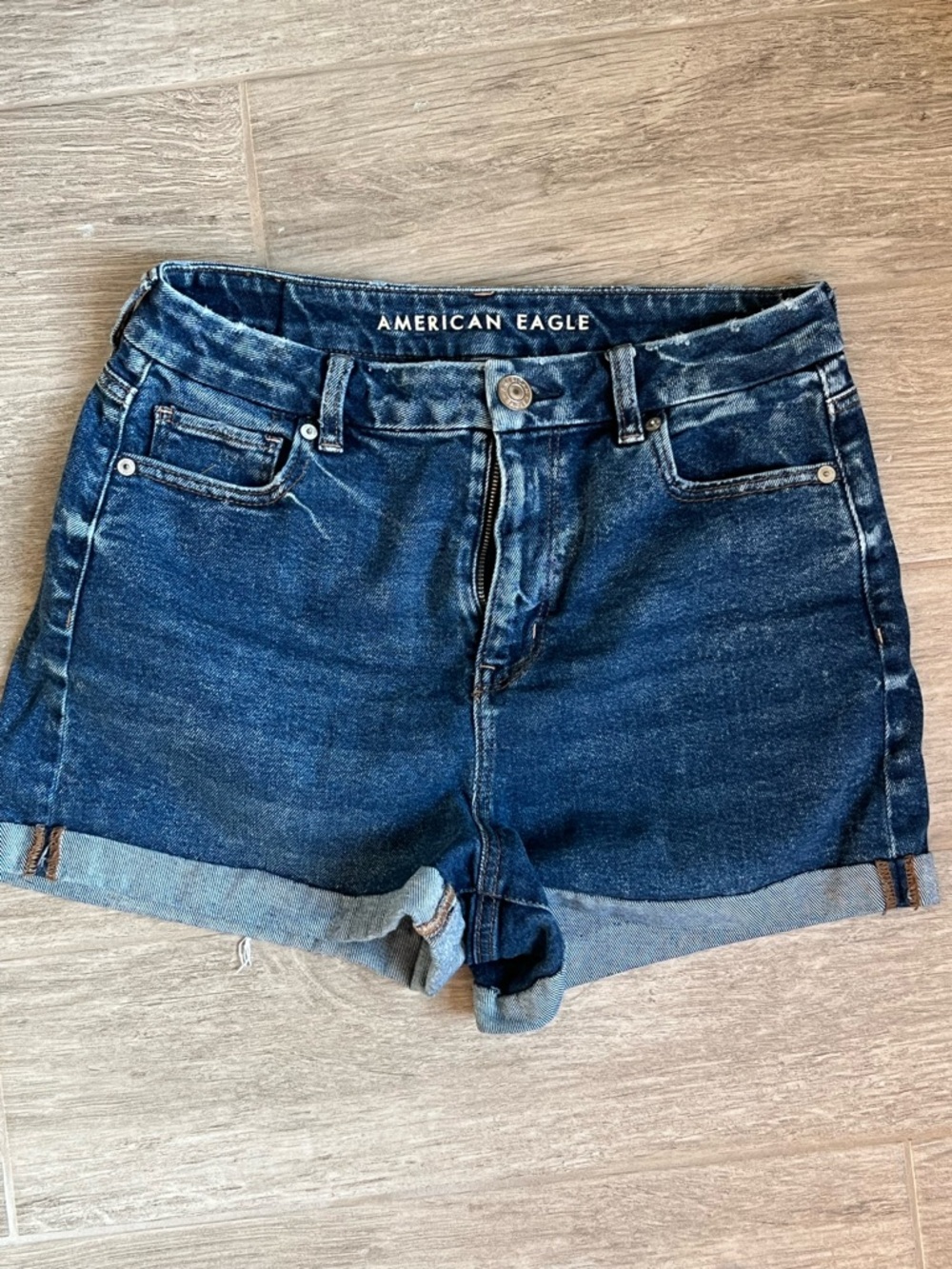 American Eagle Outfitters Dark Blue Denim Cuffed Jean Shorts